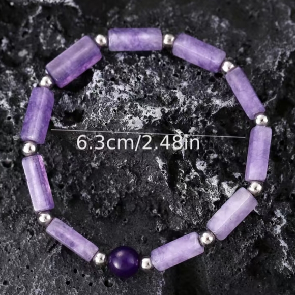 Amethyst UNISEX Natural Stone Bracelet For Healing Improves Sleep NWT - Picture 5 of 5